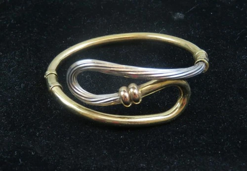 Contemporary 575 Yellow and 375  White Gold Twist  Knot Hinged Bangle 22.1g