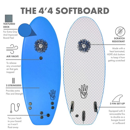 The 4-4 Soft Top Short Foam Surfboard for Beginners and Kids - Includes Leash + - Picture 13 of 25