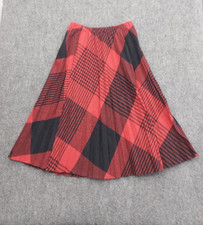 Vtg Wool Pleated Skirt Womens 9/10 Red Tartan Plaid Retro 80s Wool Blend