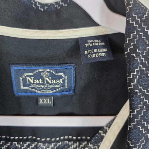 Men's Nat Nast Short Sleeve Silk Blend Shirt Size XXL Black Blue & White Abstrac - Picture 3 of 11
