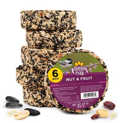 Nut & Fruit Snack Stack Wild Bird Food, Bird Cake for Outside Feeders, 6-Pack