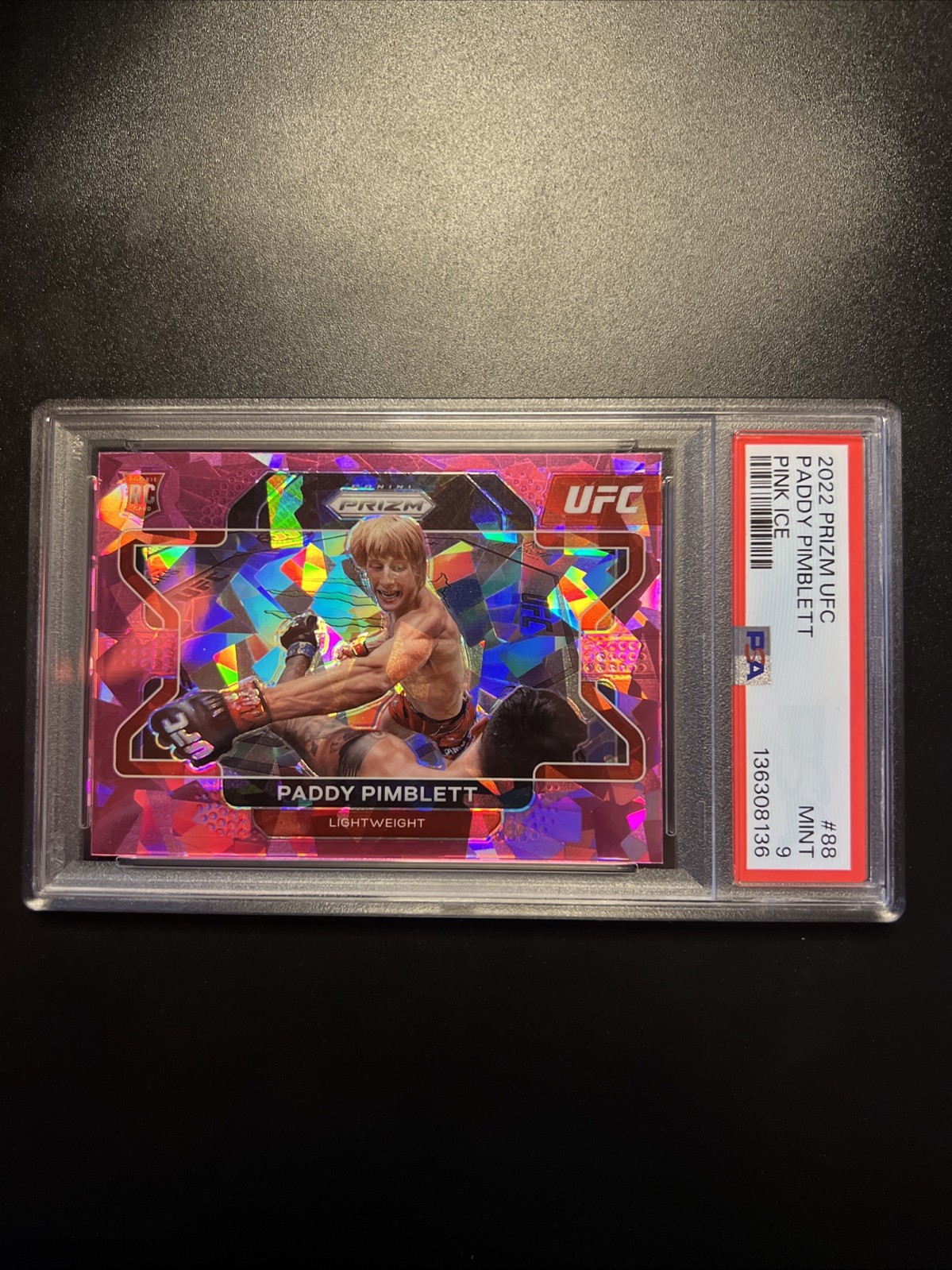2022 Panini Prizm UFC Paddy Pimblett #88 (RC) Cracked Pink Ice Prizm PSA 9