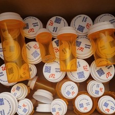 Lot Of 45 Empty Amber Prescription Rx PILL BOTTLES Assorted Craft Geocaching