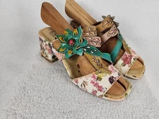 L'Artiste Spring Step Women's Floral Heel Leather Shoes Size 37 US Size 6 5 - 7
