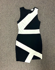 GUESS Black White Colorblock Knit Bodycon Sheath Dress Round Neck Short M