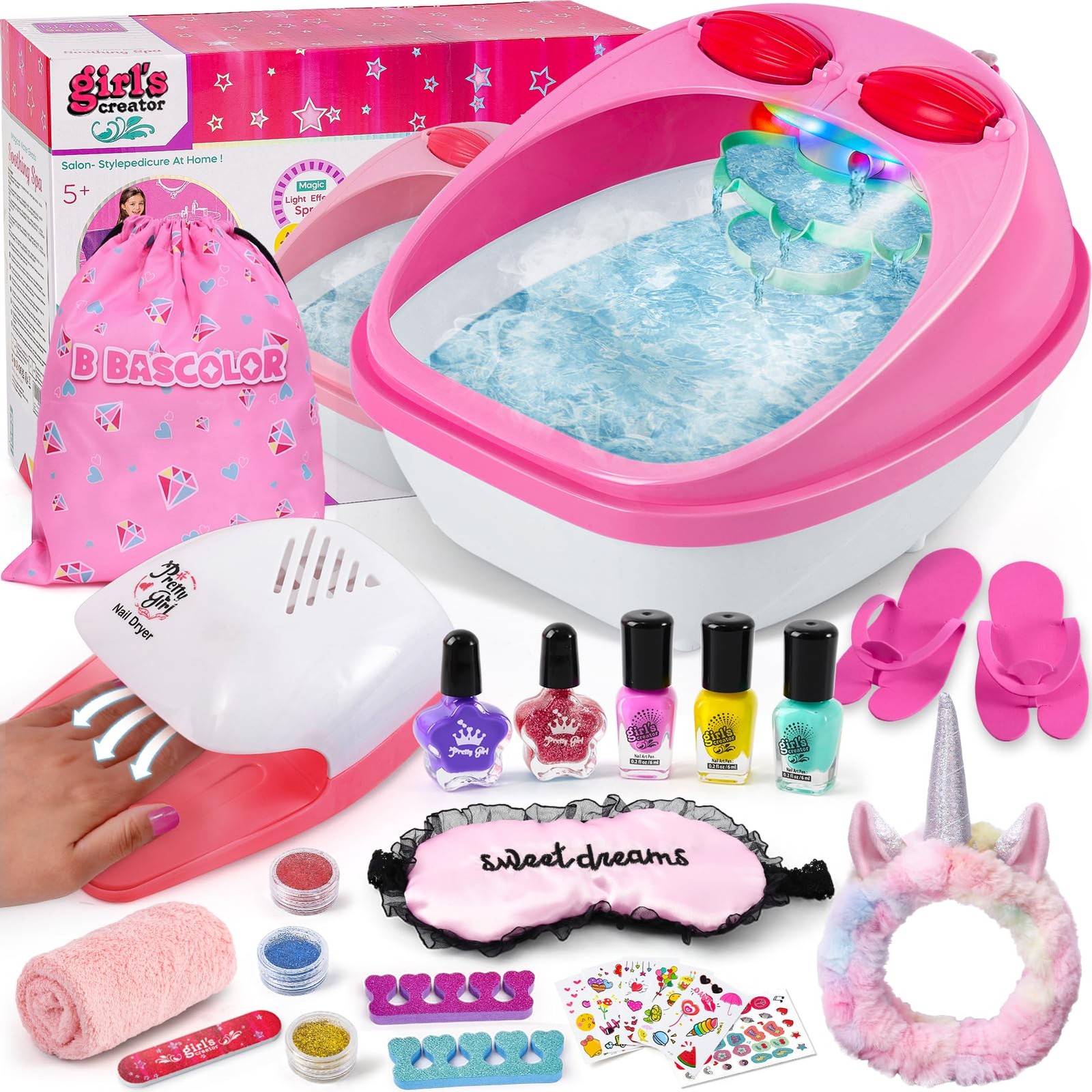 B Bascolor Kids Foot Spa & Nail Kit Set for Girls - Massage 