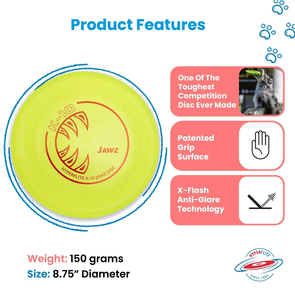 K-10 Jawz Yellow Disc • for Dogs Over 16" • 8.75 Inch / 155 Grams • Puncture ... - Image 2 of 4