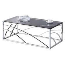 Tempered Glass Coffee Table Stainless Steel Chrome Legs Living Room Furniture UK