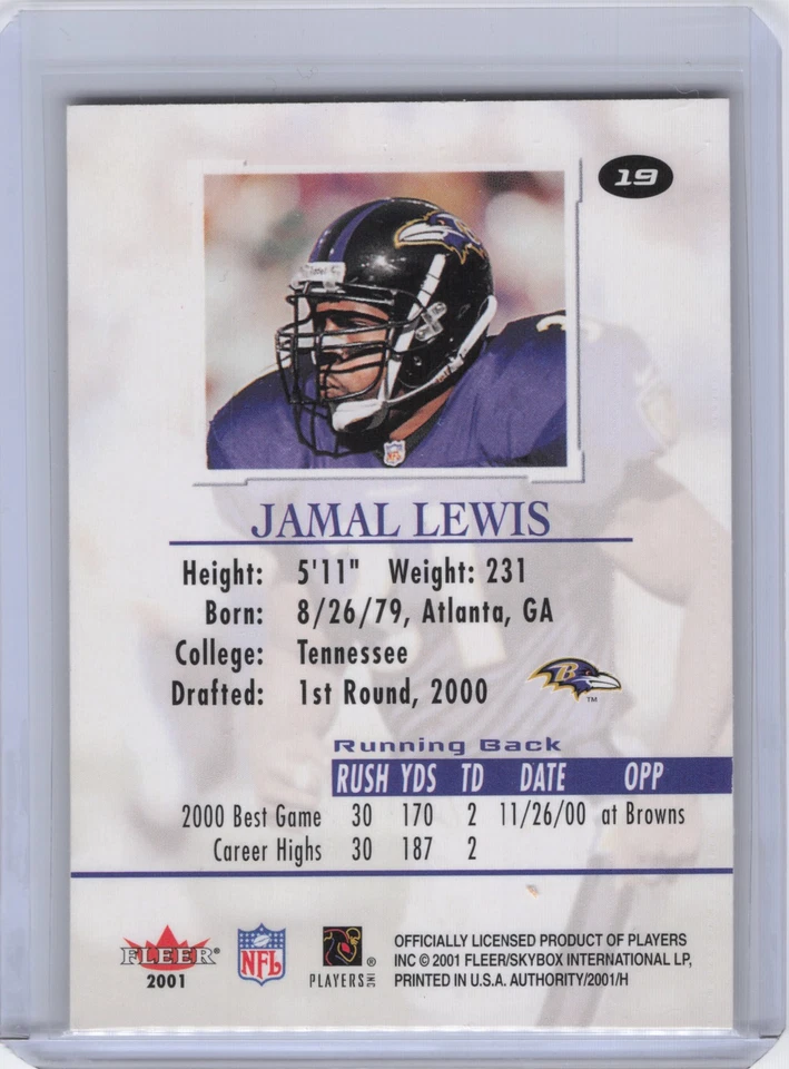 2001 Fleer Authority #19 Jamal Lewis - Image 2 of 2