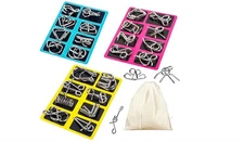 (Free Duty Tax) Metal Wire Puzzle Set of 24 with Pouch,Brain Teaser IQ Test