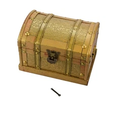 Vintage Wooden Pirate Treasure Chest Box Trinket Keepsake Storage Case W/ Lock