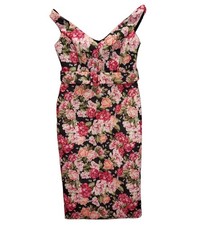 Asos Womens 10 dress black off shoulder pink roses belt scuba Party sexy Formal