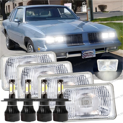 For Oldsmobile Cutlass Supreme 1976-1988 4X 4x6'' LED Headlights Hi/Lo Beam DRL
