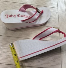 Juicy Couture Platform Wedge Flip Flop Sandals rhinestone white Pink M 7-8 Y2k