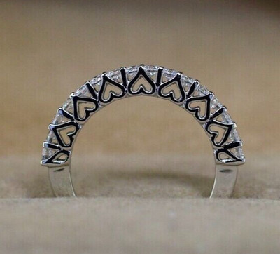 Pretty Heart Design 1.20Ct Created Diamond Half Eternity Wedding Band 925 Silver