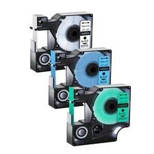 3PK Black on White/Blue/Green Label Tape 12mm×7m For DYMO D1 45013 45016 45019