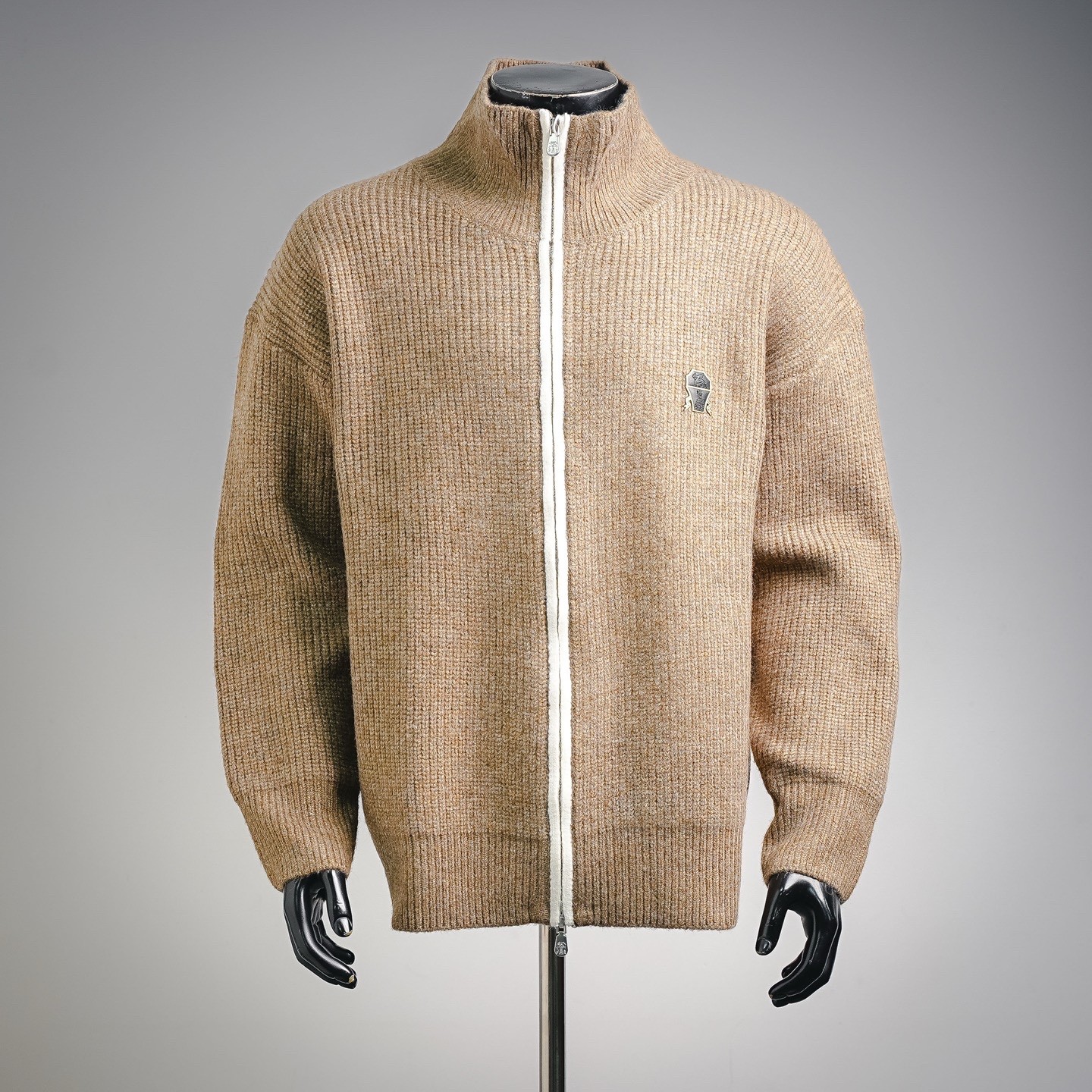 Maglione uomo Brunello Cucinelli maglia lana marrone zip intera collo alto