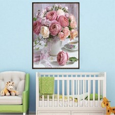 5D Diamond Painting Kit Full Drill Cross Stitch DIY Pink Rose Flowers Bouquet