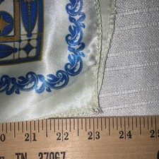 Vintage Satin Scarf Blue Gold Geometric Pattern Retro Mod Style