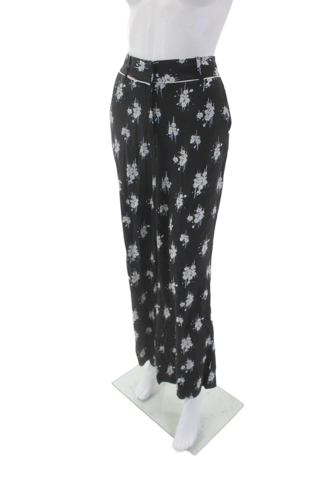 10 Pantalones acampanados florales de tiro medio negros talla 6 Crosby Derek Lam para mujer Foto 2 de 4