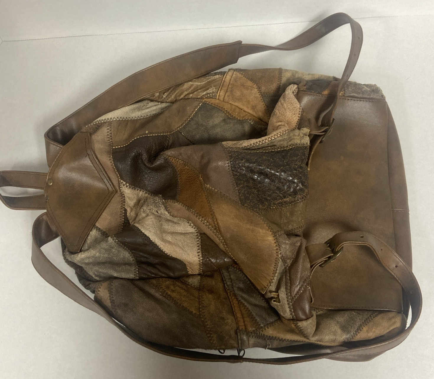 vintage leather patchwork womens backpack/bag - image 2
