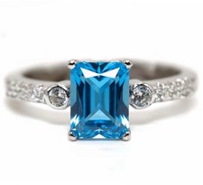 1CT Blue Topaz  White Topaz 925 Solid Sterling Silver Ring Jewelry Sz 9