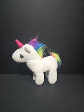 8" White Unicorn Stuffed Animal Plush Toy Rainbow Hair