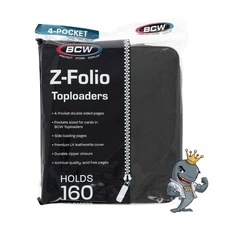 BCW Z-Folio 4 Pocket ZIPPER Toploader Album - Black HOLDS TOPLOADER FREE SHIP