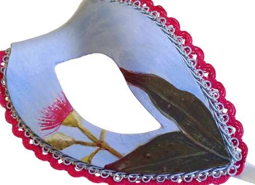 Red Gum Flowers Blue Masquerade Mask – Hand-Painted Paper-Mâché Venetian Masque - Picture 7 of 9