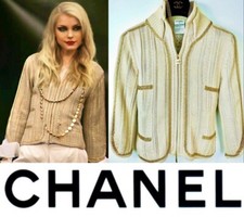 Chanel Vintage 2008 Gold Chain Cardigan Sweater 42 44 46 10 12 14 Knit Jacket L