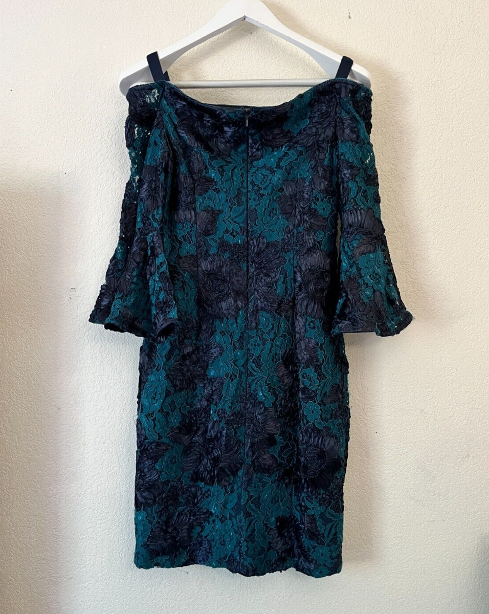 Adrianna Papell Women Off Shoulder Floral Lace Cocktail Sheath Dress Size 8  Blue | eBay