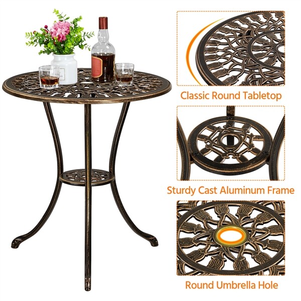 3pcs Outdoor Patio Bistro Set Antique Cast Aluminum Floral Dining