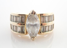 Sterling Silver Vermeil CZ Marquise Wedding Cocktail Ring Sz 8