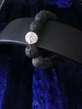 Ladies Genuine Black Lava Crystal Glass  Wristband Bracelet 