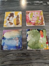 COASTERS Ceramic Tile Set of 4 Watercolor 4.25 inch USA Made 