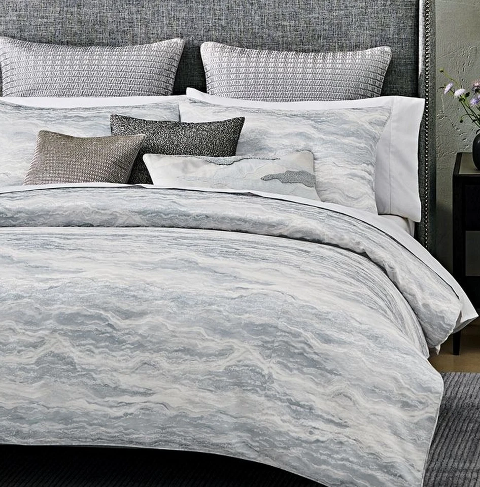 Hudson Park Collection Marble Wave Duvet Cover King + 3 Euro Shams $1025 Grey - Image 2 of 4