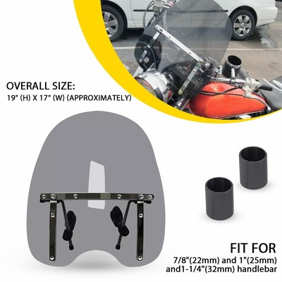 19''x17'' Large Smoke Motorcycle Windshield Universal For 7/8'' 1'' 1.25'' Handlebar