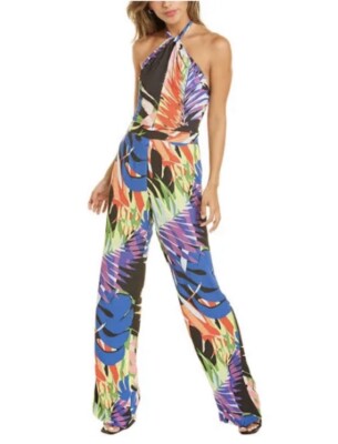 NWT Natori tropical Monstera Jumpsuit halter Flare leg Retro Size 0 | eBay