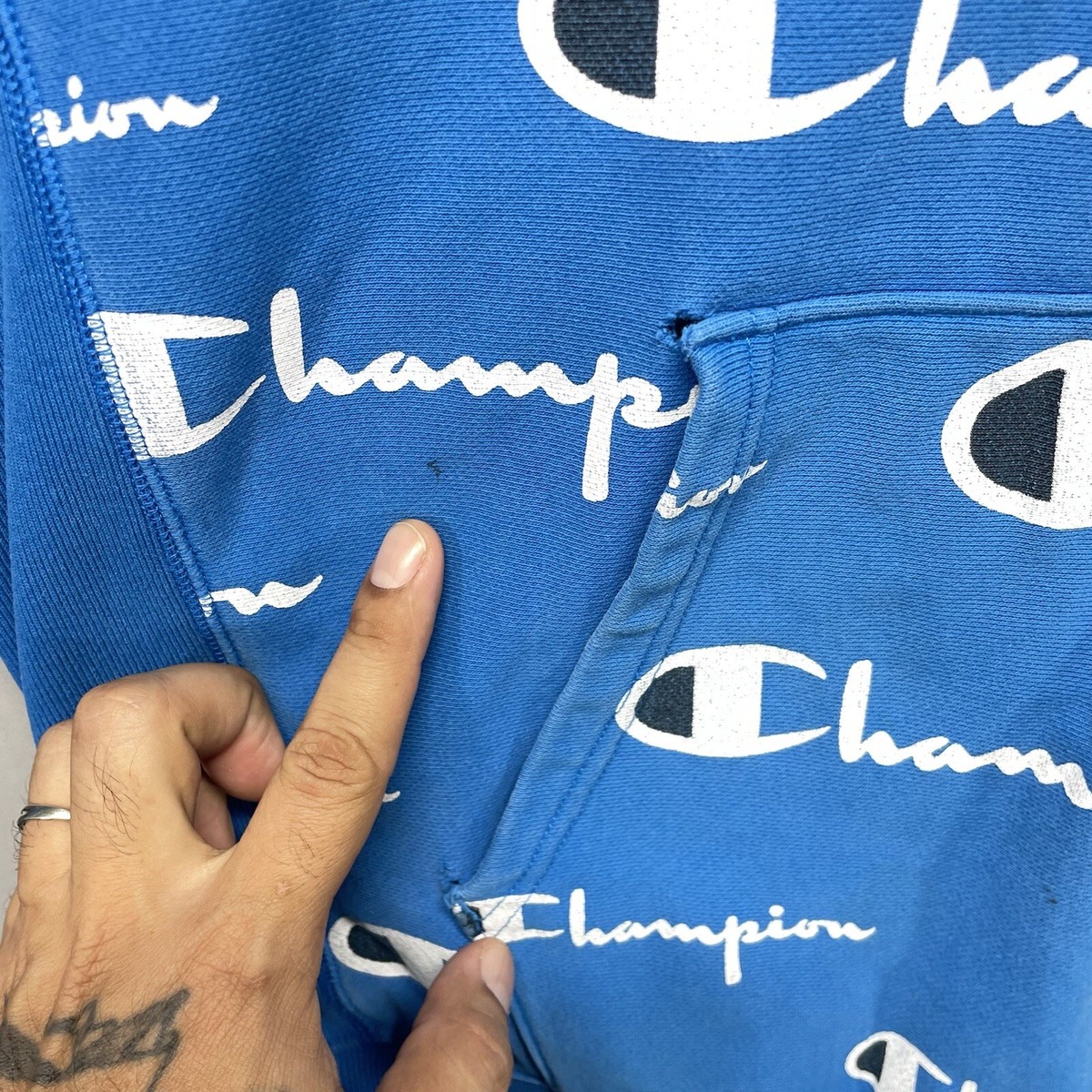 Champion Reverse Weave Logo All Over Print Blue Hoodie Champion Reverse Weave Logo All Over Print Blue Hoodie