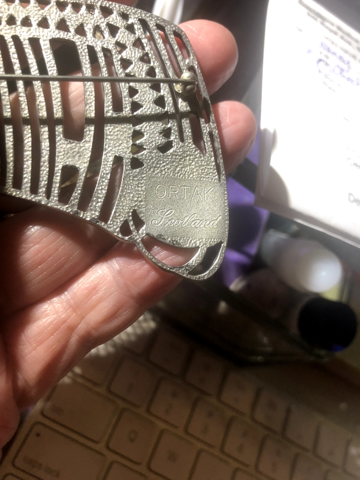 Vtg LG ORTAK SCOTLAND Modernist Silver PEWTER Pin… - image 10