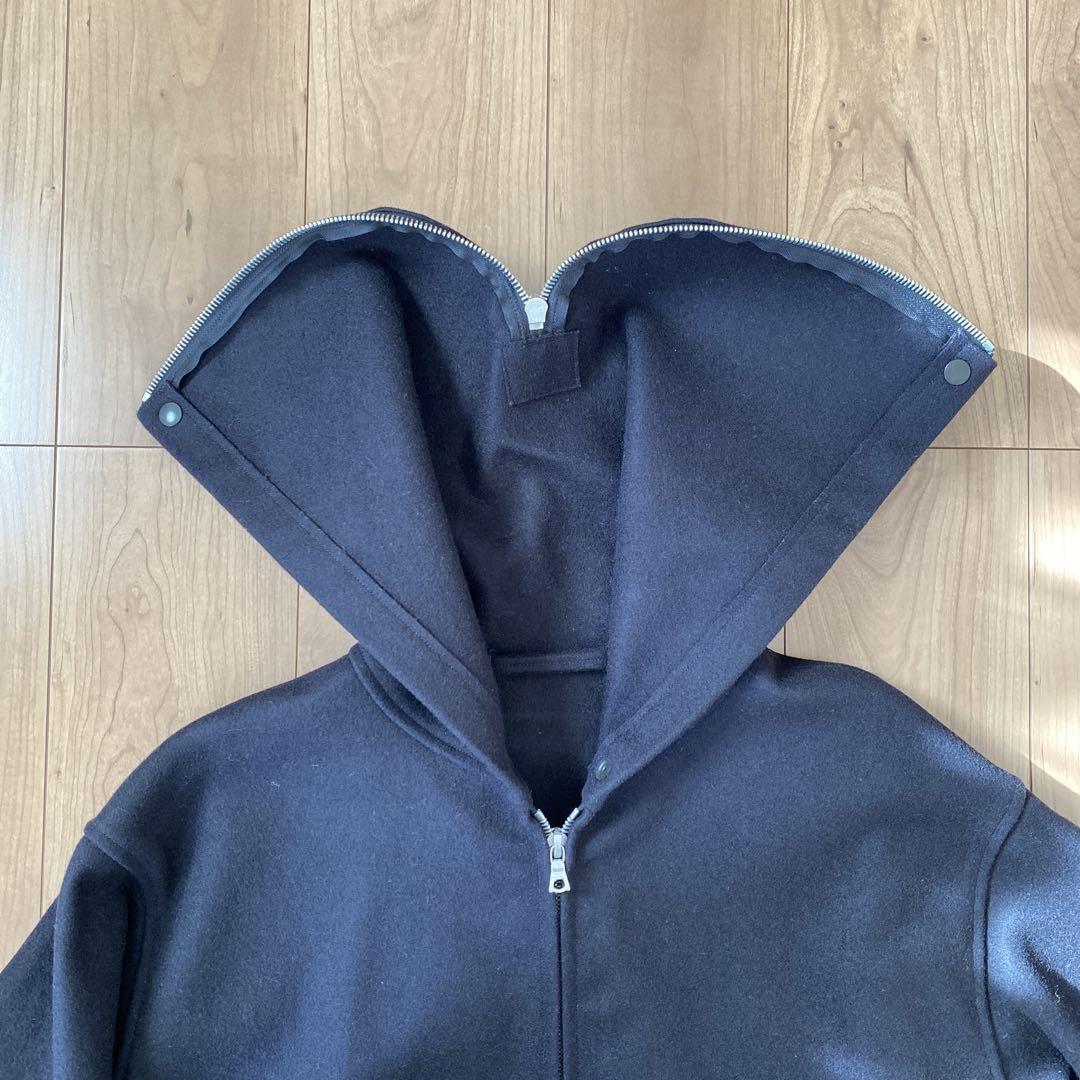 COMOLI Navy Wool Melton Hooded Coat, Size 2, Military COMOLI Navy Wool Melton Hooded Coat, Size 2, Military