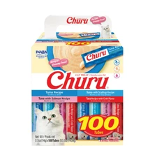 INABA Churu Cat Treats, Squeezable Creamy Purée, 0.5 Oz, 100 Tubes, Tuna Variety