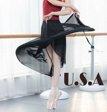 J'Style Ballet Dance Chiffon Long Wrap Skirt 38.6 inch Length Black U.S Seller