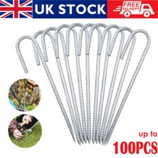 300mm*8 Heavy Duty Steel Tent Pegs J Ground Stakes Gazebo Galvanised Metal Rebar