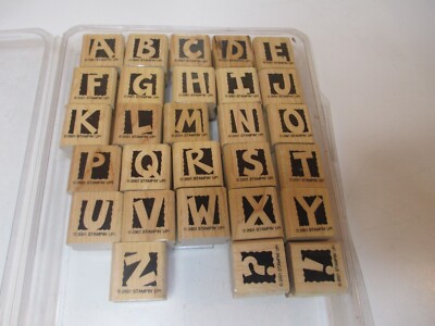 Stampin' Up! 2001 Alphablocks 28 Wood Stamps Capital Letter Alphabet Symbols