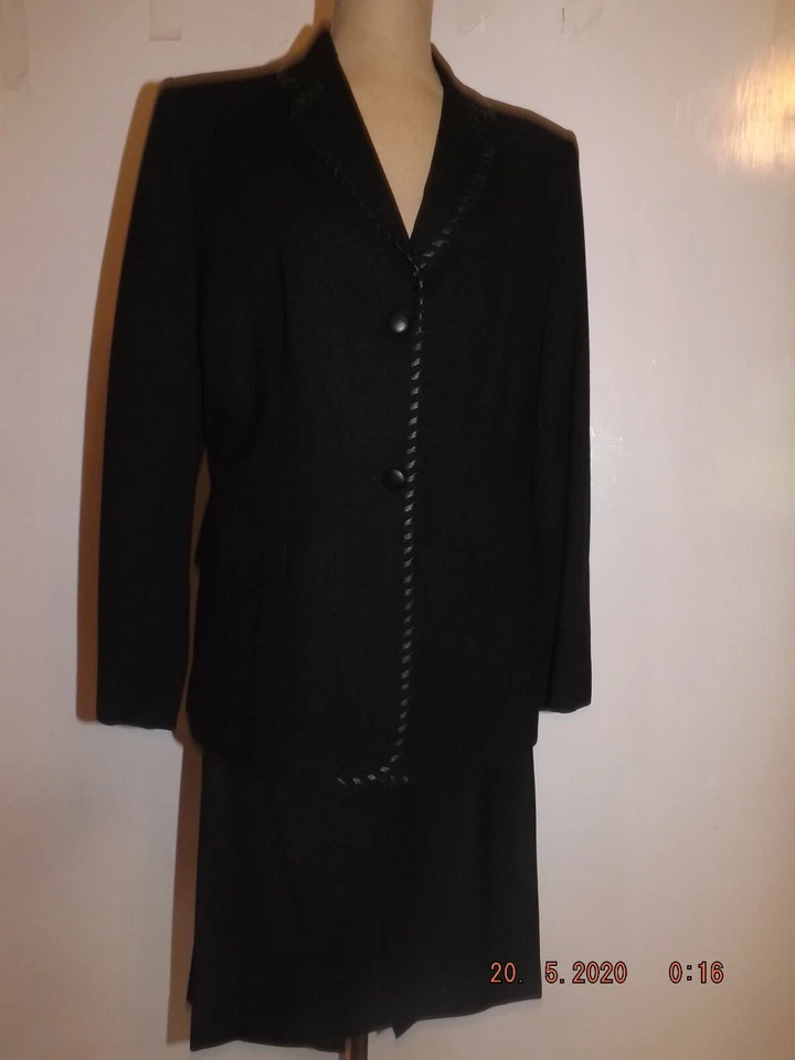 TRAJE DE MUJER VINTAGE Josephine Chaus negro botón lana limpia en seco talla 10 Foto 2 de 4