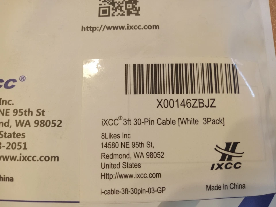 LOTE DE 3 CABLES APPLE IXCC 3 PIES 30 PINES BLANCOS ¡¡PAQUETE DE 3 CON 30 DÍAS DE GARANTÍA!!! Foto 4 de 4