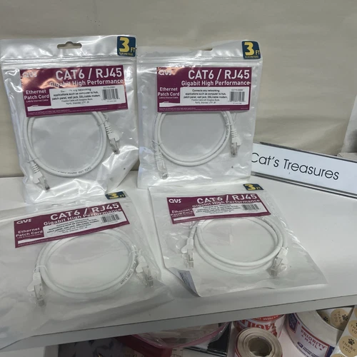 Bundle Of 4, White 3FT Network Cat6/RJ45 Cable Ethernet Router Cable Internet