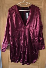 PLT Plus Burgundy Satin Zip Detail Corset Bodycon Dress Size 18 - New with tag
