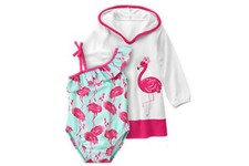 NWT Gymboree Girls Flamingo Swimsuit UPF 50 and Coverup Size 4